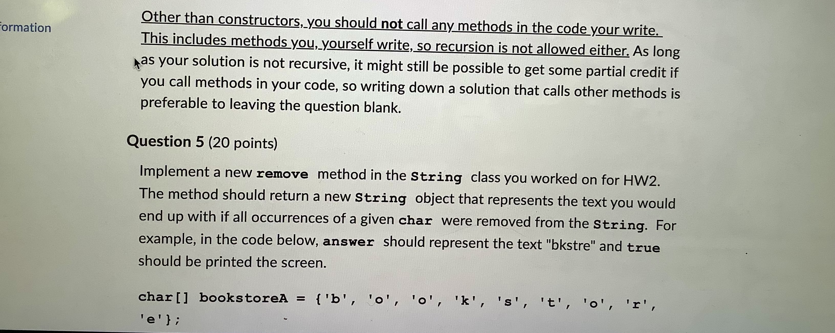  Question points) Implement a new remove method in the String class