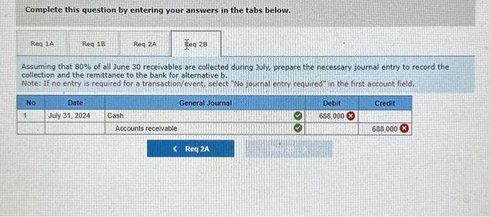 recorded on July 1 for alternative b. Note: If no entry is