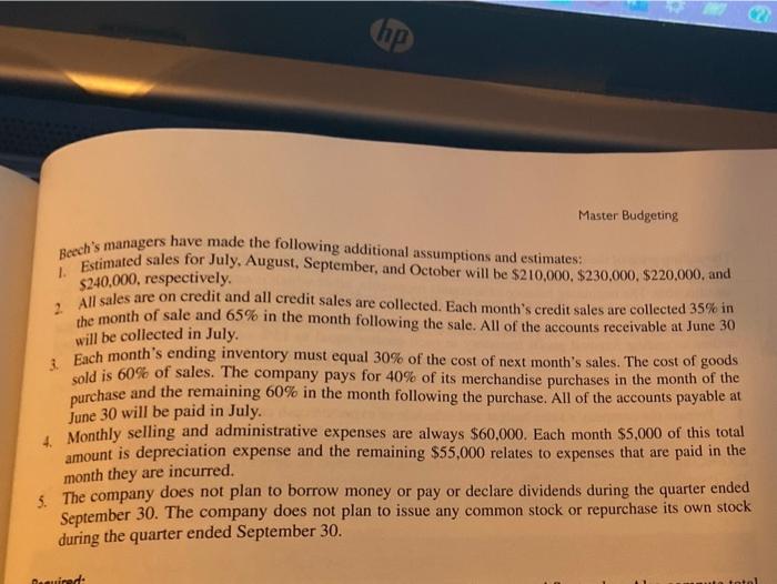 7-12 Schedules of Expected Cash Collections and Disbursements; Income Statement; Balance Sheet