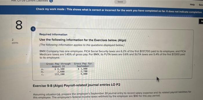  Required information Use the following information for the Exercises below. (Algo)