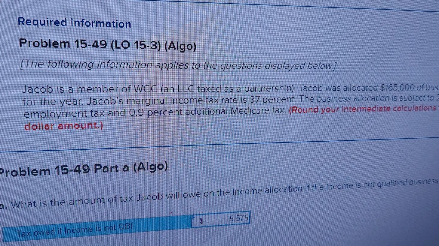 Old MathJax webview Required information Problem 15-49 (LO 15-3) (Algo) [The following