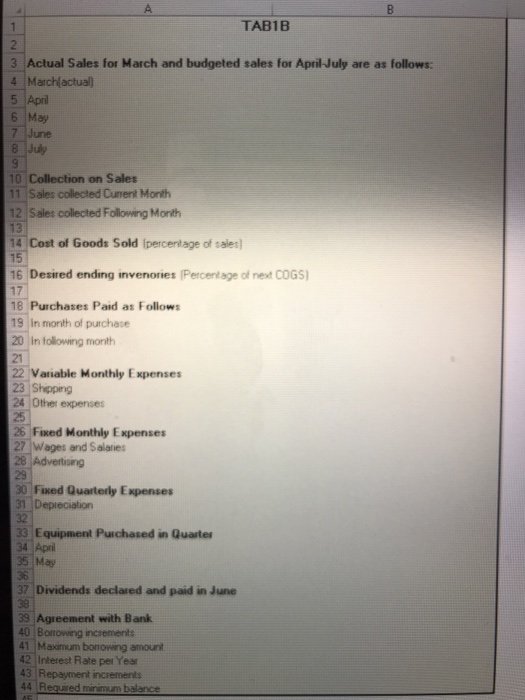 TAB which can have hard coded entries. The balance sheet from the
