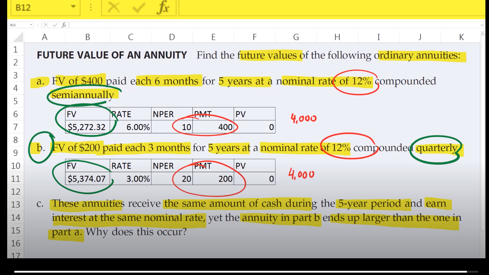 solved using excel method a. FV of $700 paid each 6 months