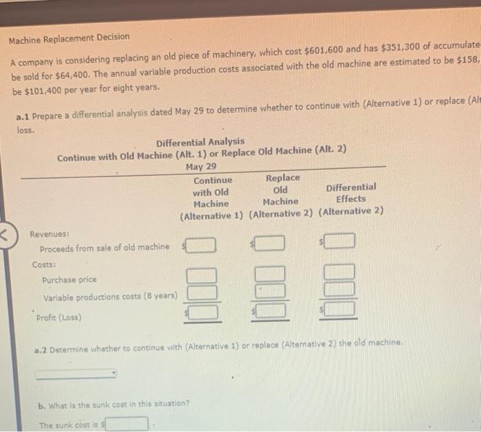  Machine Replacement Decision A company is considering replacing an old piece
