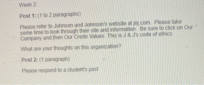  Week 2 Post 1: (1 to 2 paragraphs) Please refer to