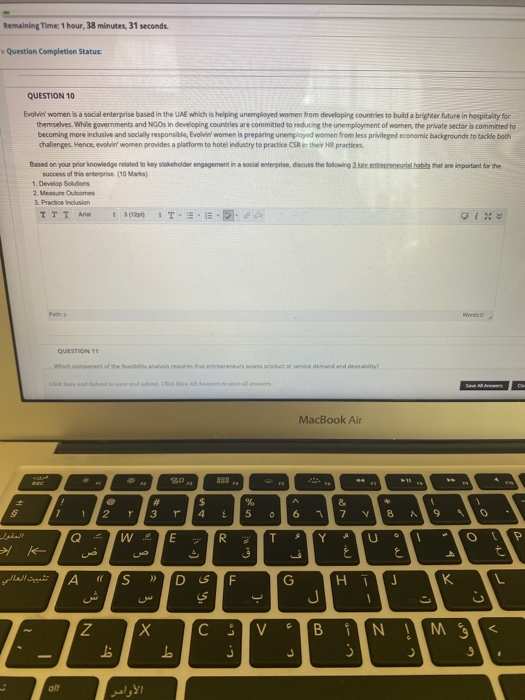  Remaining Time: 1 hour, 38 minutes, 31 seconds. Question Completion Status: