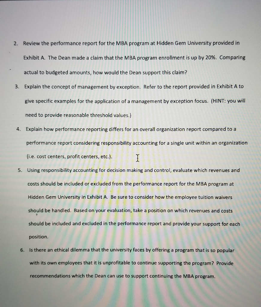 the MBA program enrollment is up by 20%. Comparing actual to budgeted