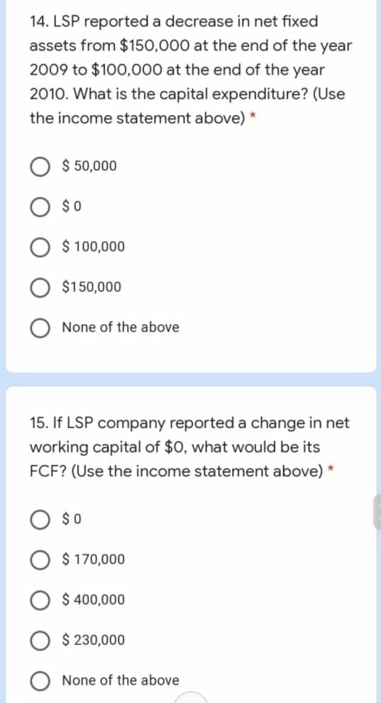 following 3 questions: Income Statement for Year Ending December 31, 2010 Sales