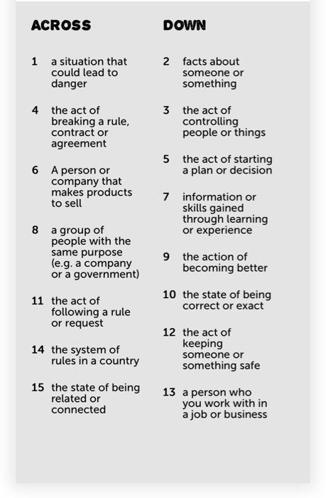 11 12 13 14 15 ACROSS DOWN 1 a situation that could