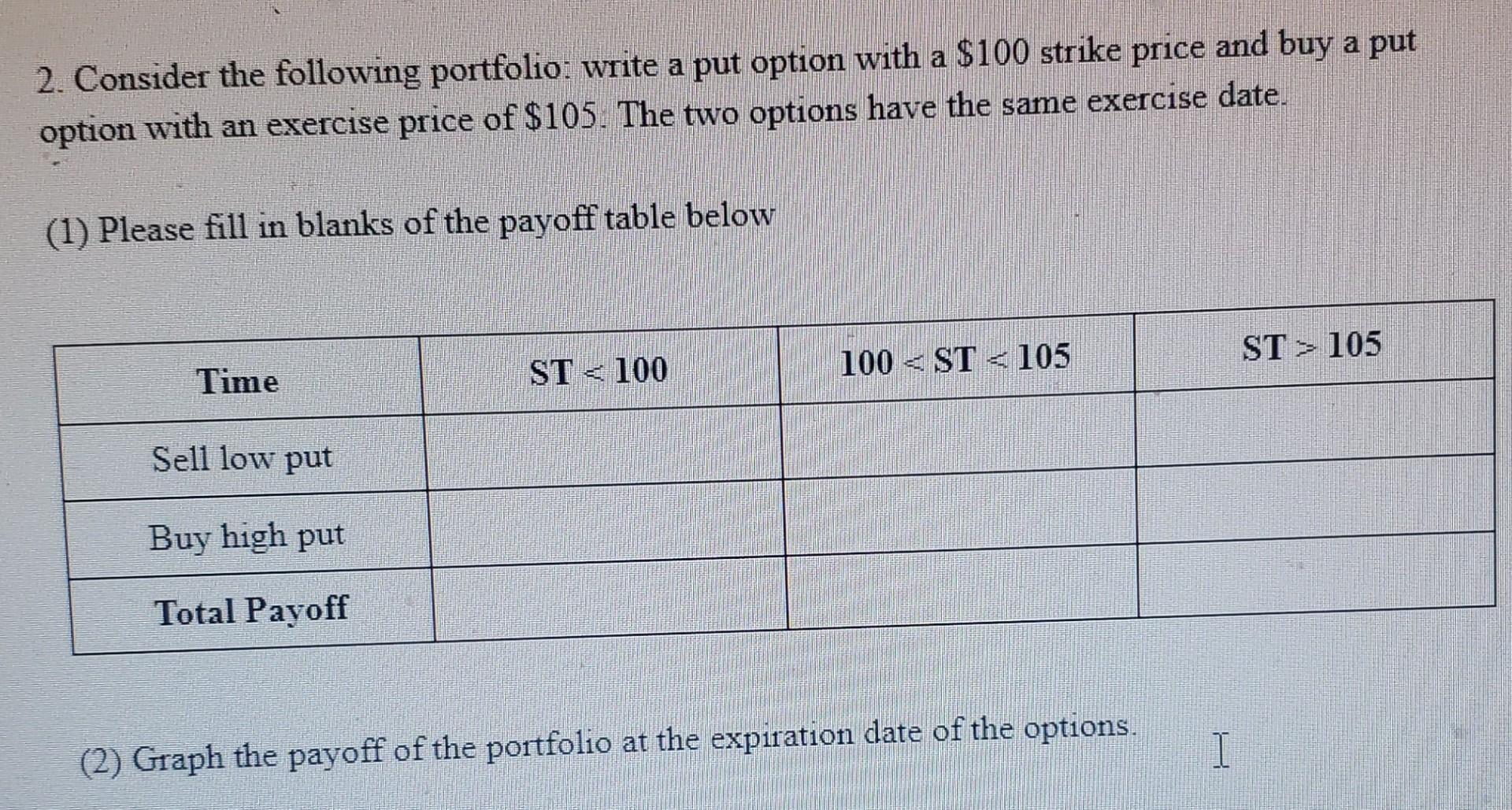  a 2. Consider the following portfolio: write a put option with