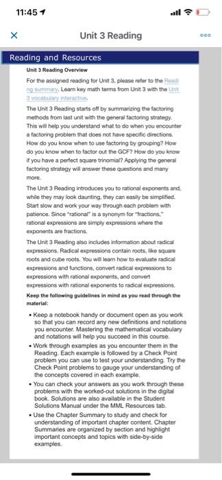  11:45 1 DO Unit 3 Reading Reading and Resources Unit 3