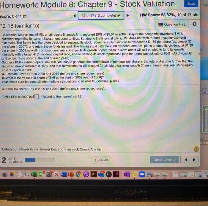  Save Ne Homework: Module 8: Chapter 9 - Stock Valuation Score: