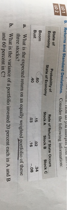  101 9. Returns and Standard Deviations. Consider the f L0 1