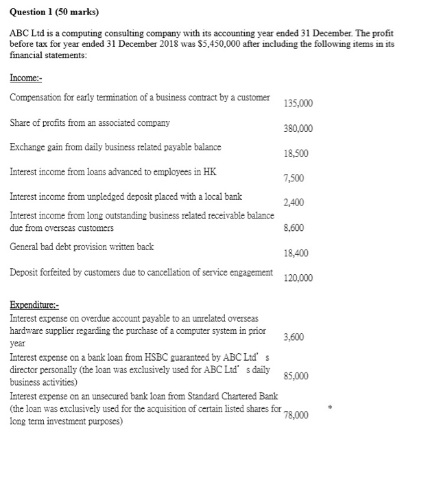  Question 1 (50 marks) ABC Ltd is a computing consulting company