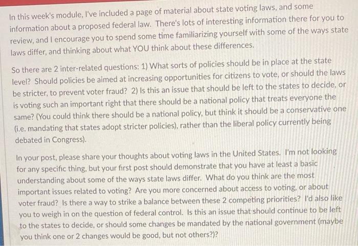 please i need help with this In this week's module, I've included