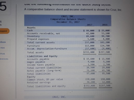 Use the indirect method to prepare the cash provided or used