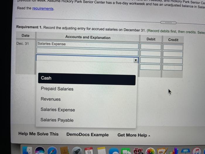 1 Hickory Park Senior Center has a weekly payroll of $20,000. December