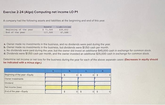 how do u do this problem? Exercise 2-24 (Algo) Computing net income