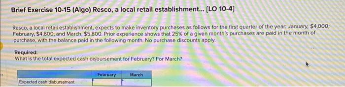 need help please Brief Exercise 10-15 (Algo) Resco, a local retail establishment...