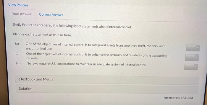  View Policies Your Answer Correct Answer Shelly Eckert has prepared the