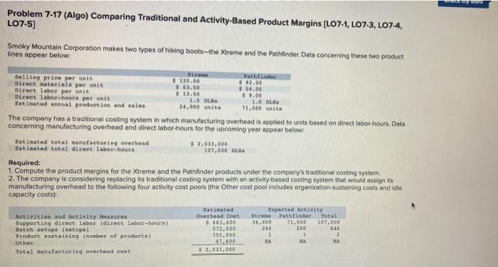 help me and solve asap Go Problem 7-17 (Algo) Comparing Traditional and