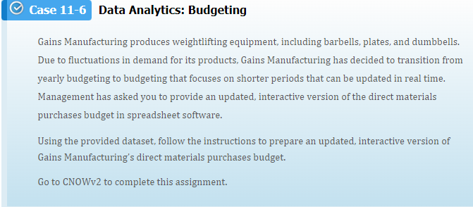  Case 11-6 Data Analytics: Budgeting Gains Manufacturing produces weightlifting equipment, including