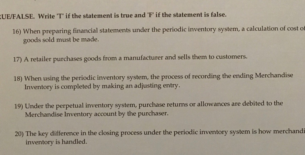 UE/FALSE. Write 'T' if the statement is true and 'F' if