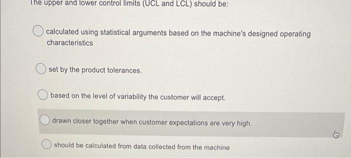  The upper and lower control limits (UCL and LCL) should be: