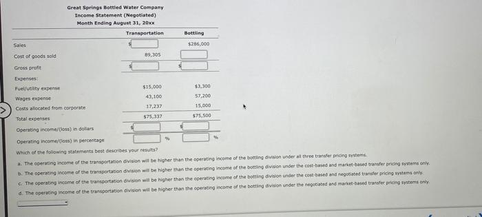 company sells all of its product to the Bottling Department of the