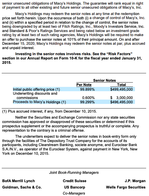 the bond prospectus. 4. How much money did Macy actually receive from