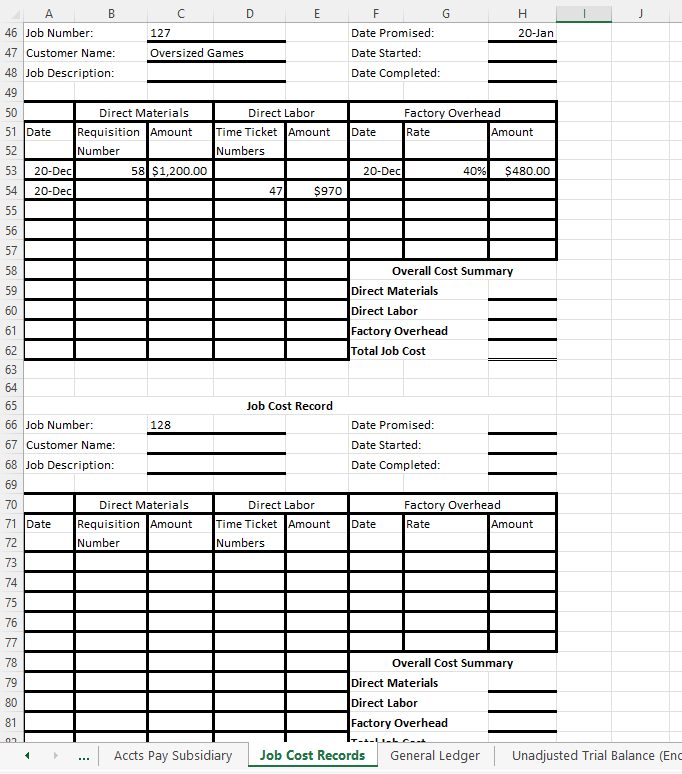 Need help completing the Job Cost RecordThis is all the information I