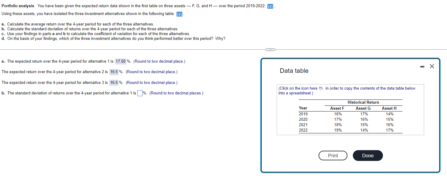  Portfolio analysis You have been given the expected return data shown