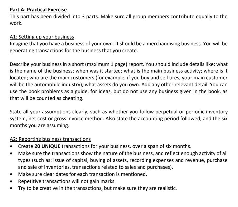 Please answer all question. Treat all questions differently. Part A: Practical Exercise