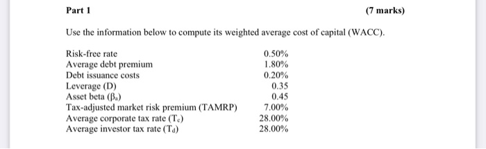  Part 1 (7 marks) Use the information below to compute its