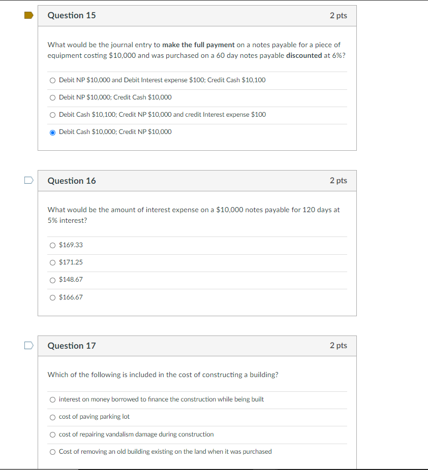 Question 15 2 pts What would be the journal entry to