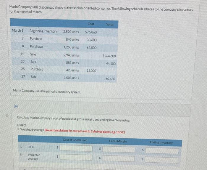 calculate COGS, gross margin and ending inventory using i) FIFO and ii)