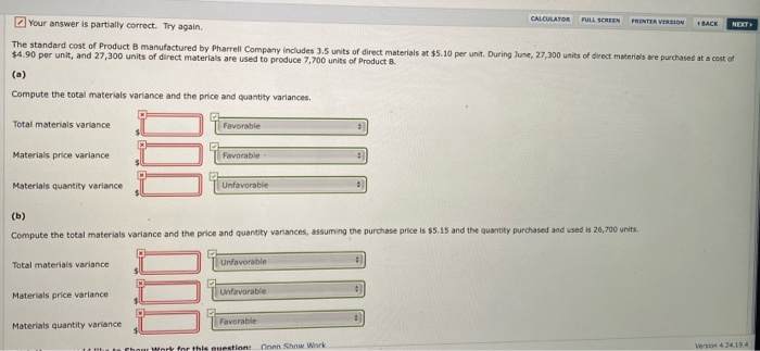  CALCULATOR Your answer is partially correct. Try again. FULL SCREEN PRINTER