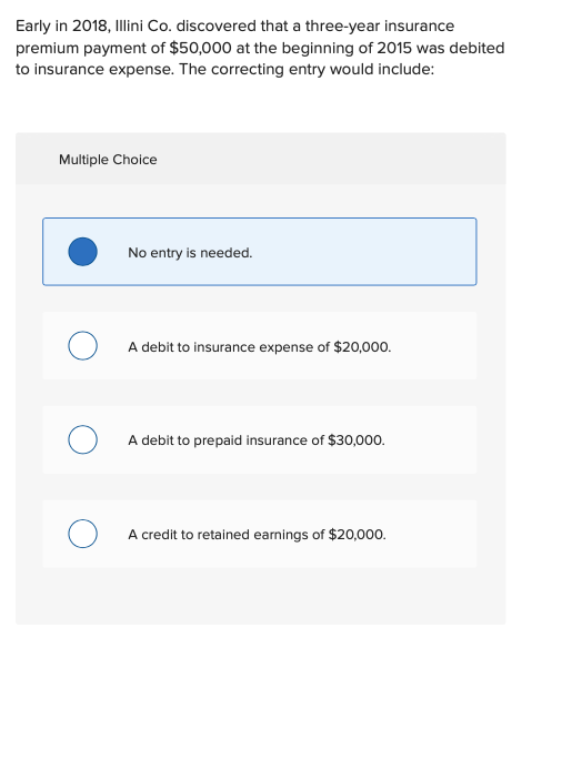 retrospective adjustment Illini needs to correct an accounting error. Illini has made