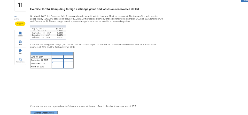  Exercise 15-17A Computing foreign exchange gains and losses on receivables LO