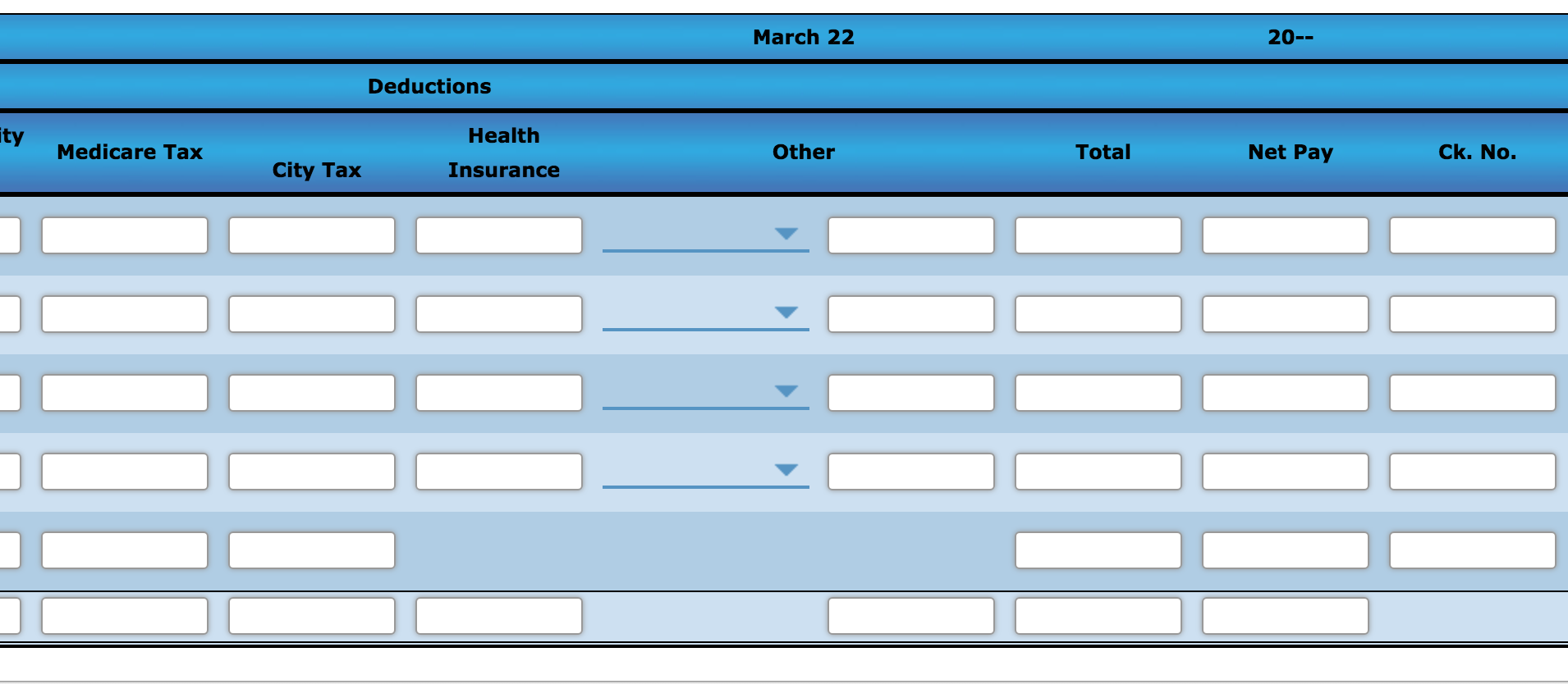 in the Social Security column.) Total the amount columns. Round your answers
