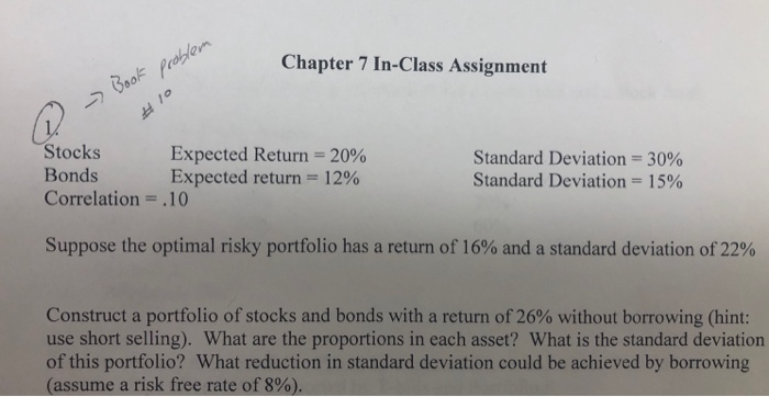  problem Chapter 7 In-Class Assignment -> Book Stocks Expected Return =