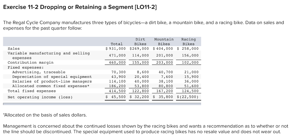  Exercise 11-2 Dropping or Retaining a Segment [L011-2] The Regal Cycle