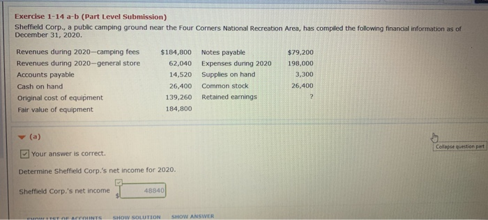  Exercise 1-14 a-b (Part Level Submission) Sheffield Corp., a public camping