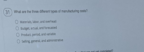 please answer with a,b,c,d only. no explanation needed. thanks 31 What