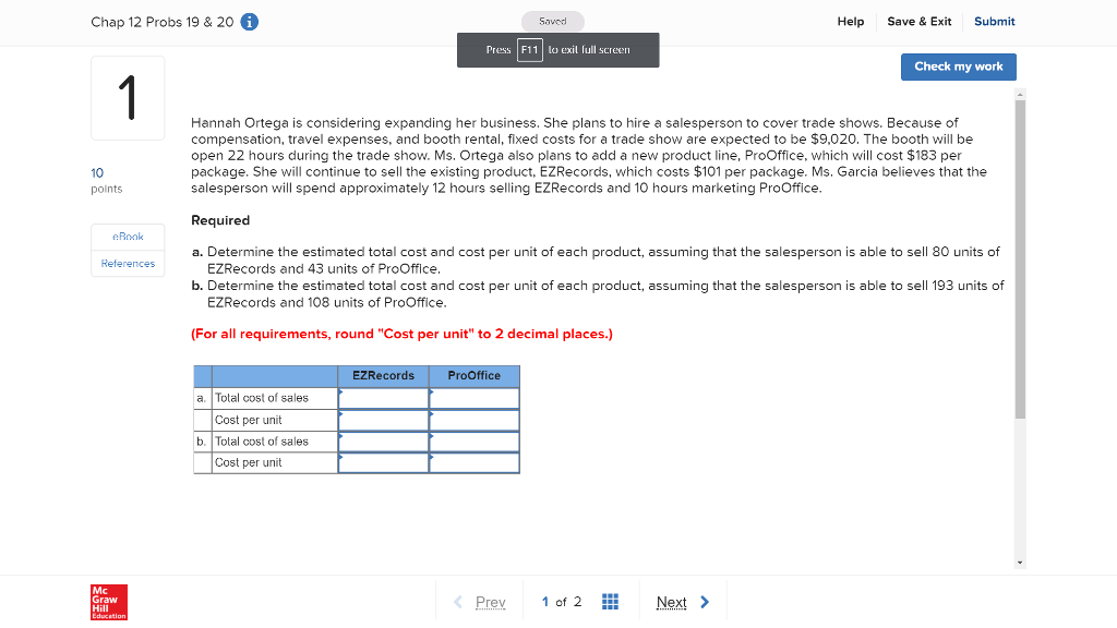  Chap 12 Probs 19 & 20 6 Help Save & Exit