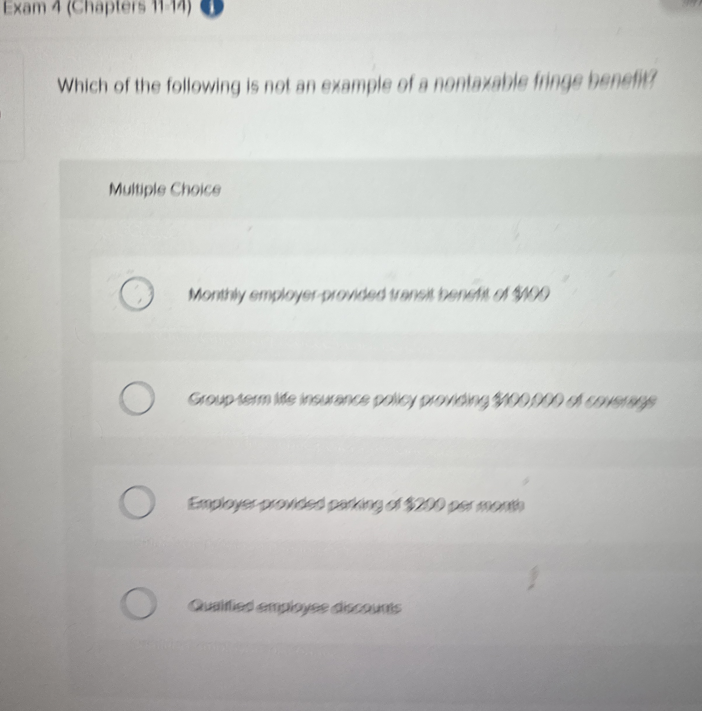  Exam 4(Chapters 11/7) Which of the following is not an example