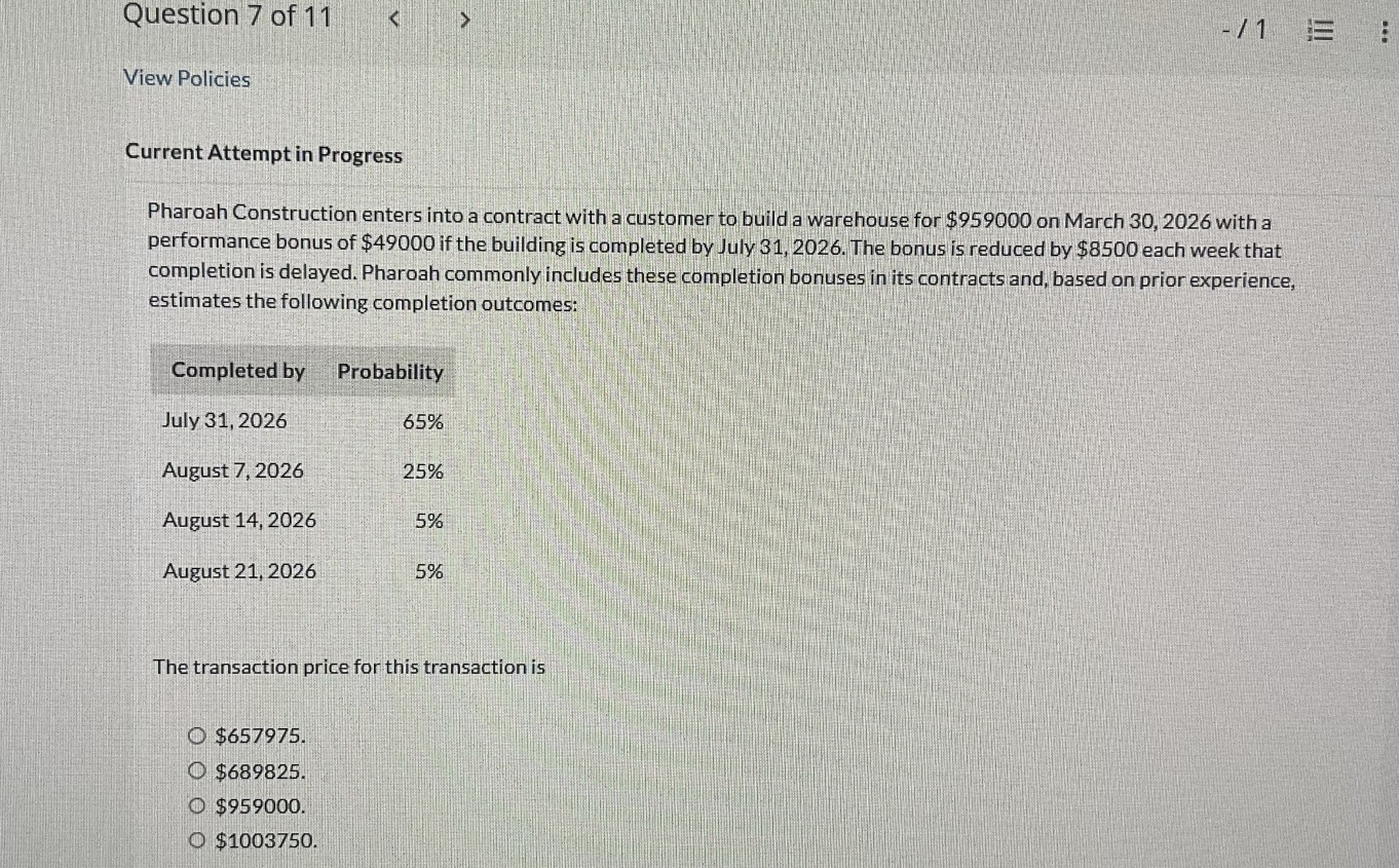  Current Attempt in Progress Pharoah Construction enters into a contract with