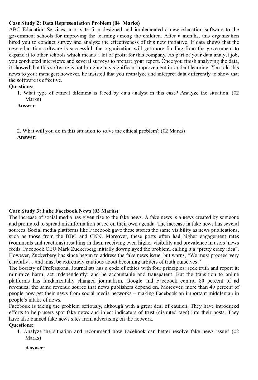  Case Study 2: Data Representation Problem (04 Marks) ABC Education Services,