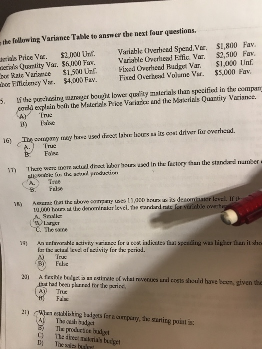  ethe following Variance Table to answer the next four questions. Variable
