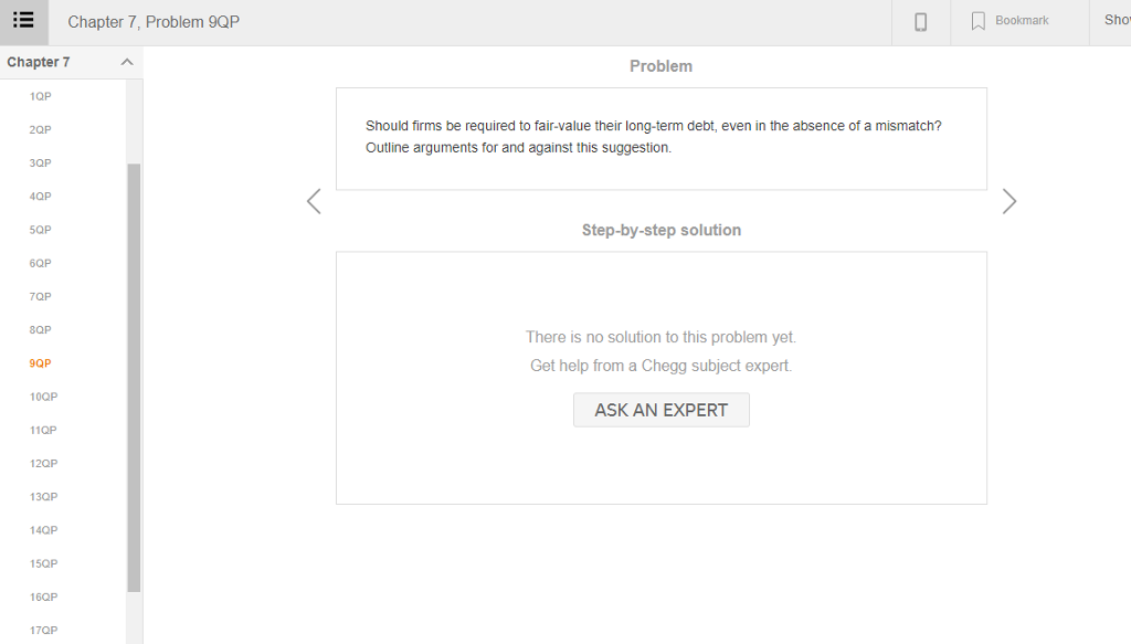 Chapter 7, Problem 9QP Sho Bookmark Chapter 7 Problem 1QP Should